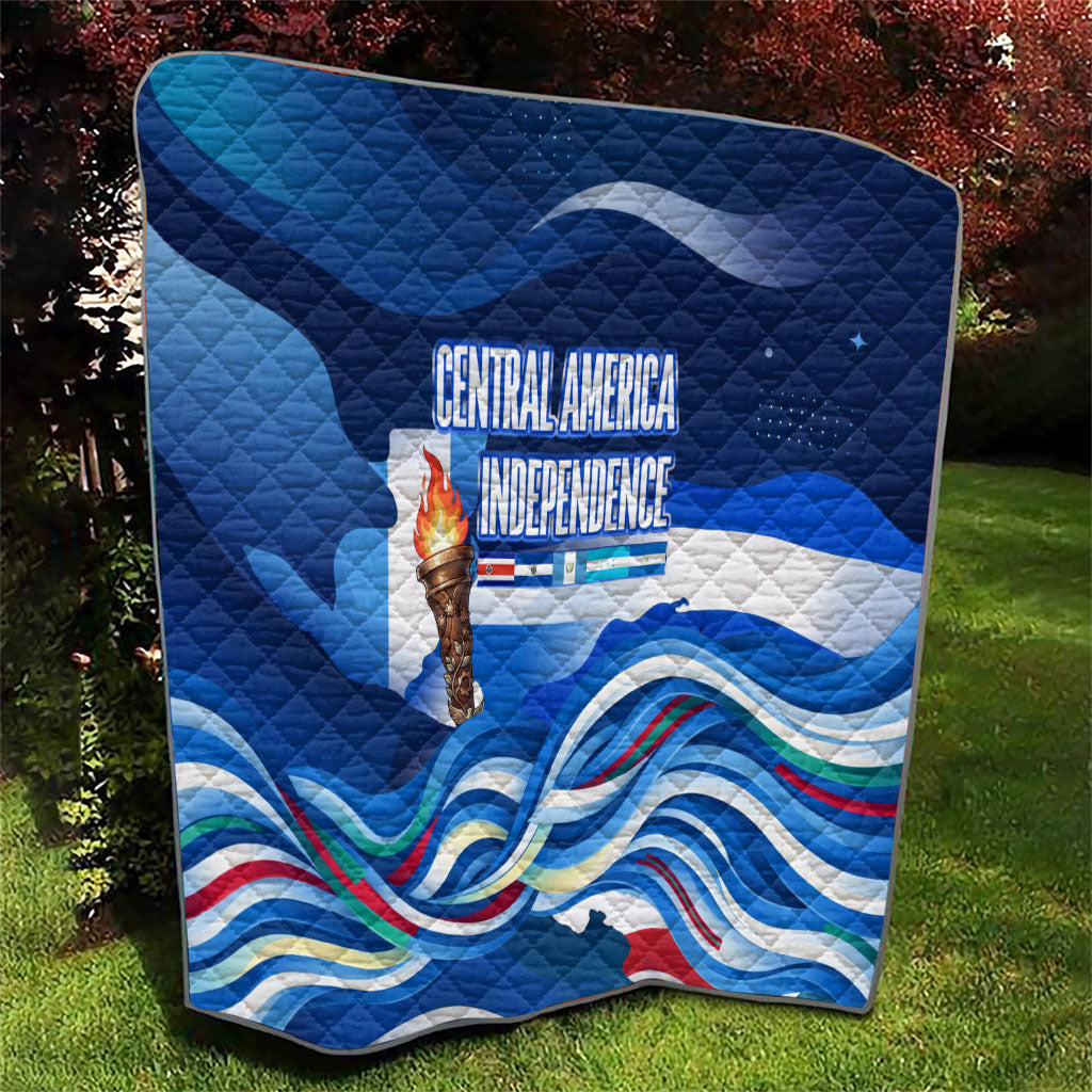 Central America Independence Rise Together Quilt Blue White Flag Map Crest Torch Independence Day