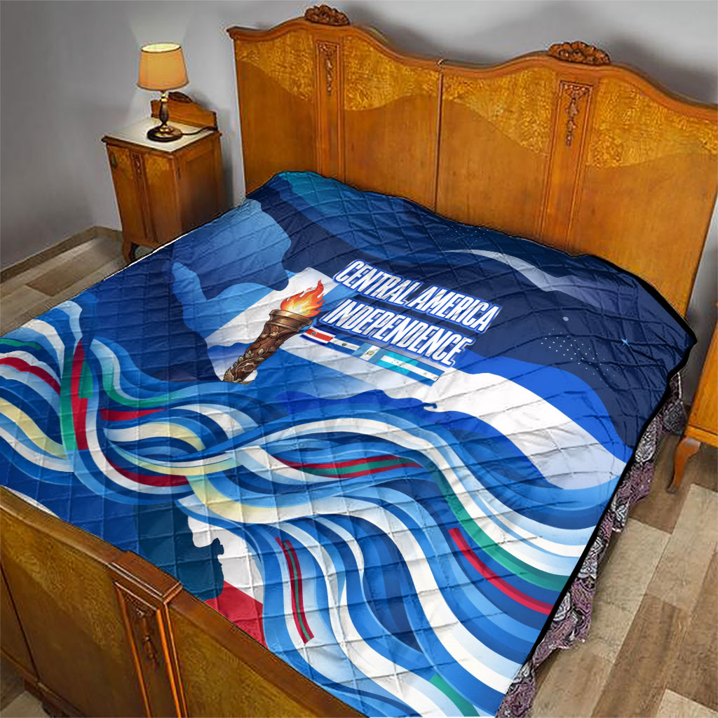 Central America Independence Rise Together Quilt Blue White Flag Map Crest Torch Independence Day