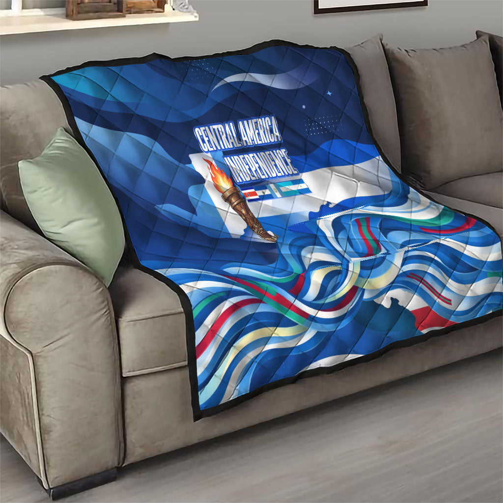 Central America Independence Rise Together Quilt Blue White Flag Map Crest Torch Independence Day