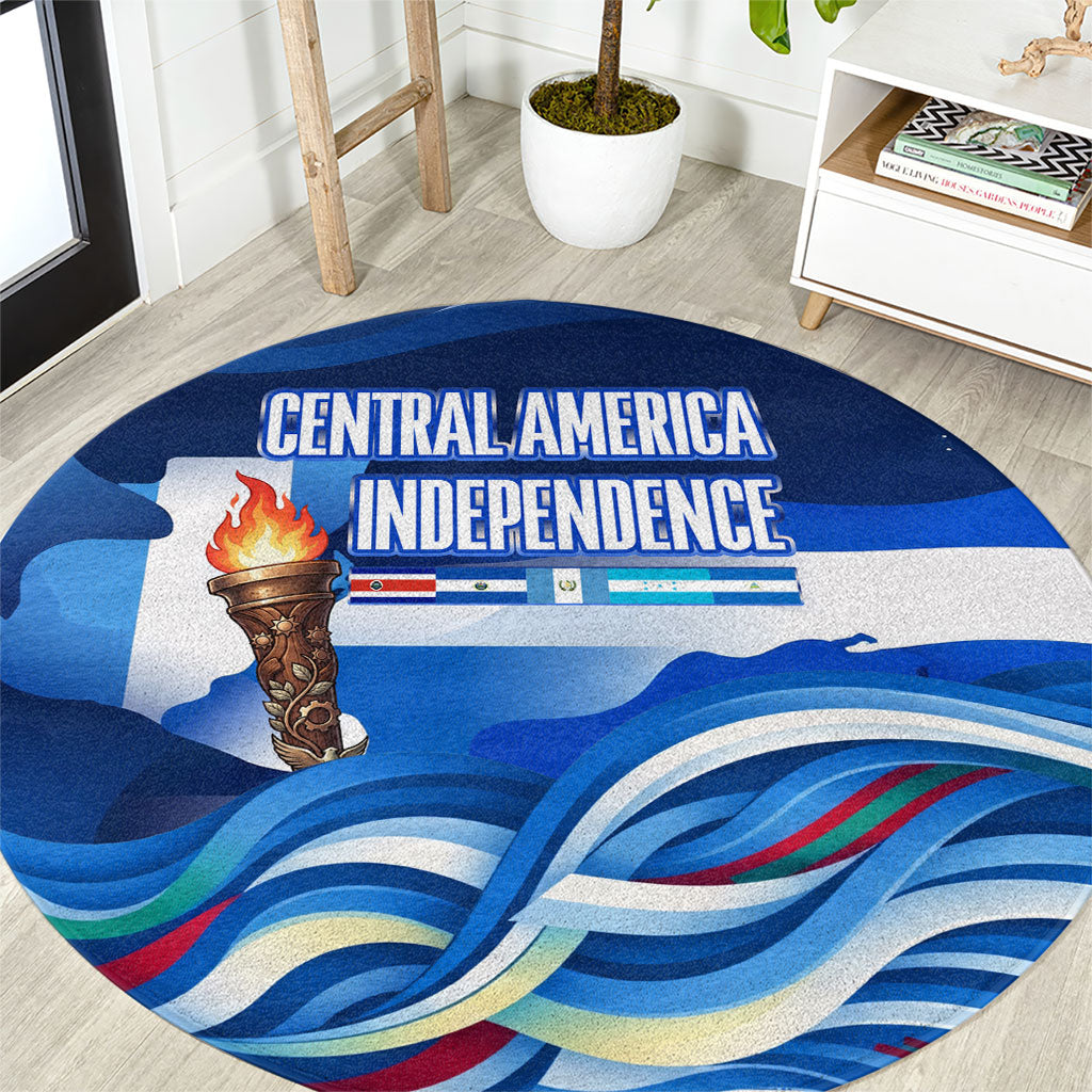 Central America Independence Rise Together Round Carpet Blue White Flag Map Crest Torch Independence Day