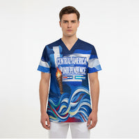 Central America Independence Rise Together Scrub Top Blue White Flag Map Crest Torch Independence Day