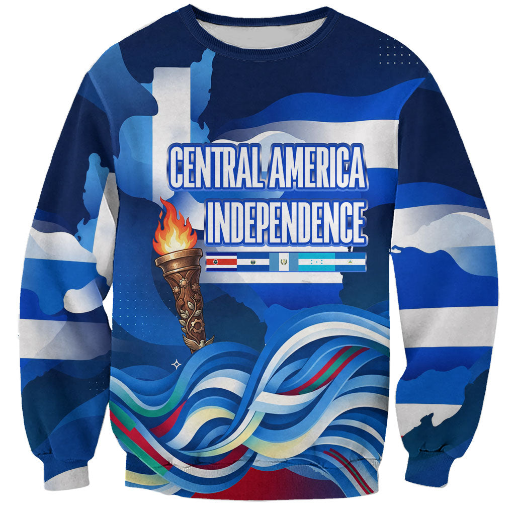 Central America Independence Rise Together Sweatshirt Blue White Flag Map Crest Torch Independence Day