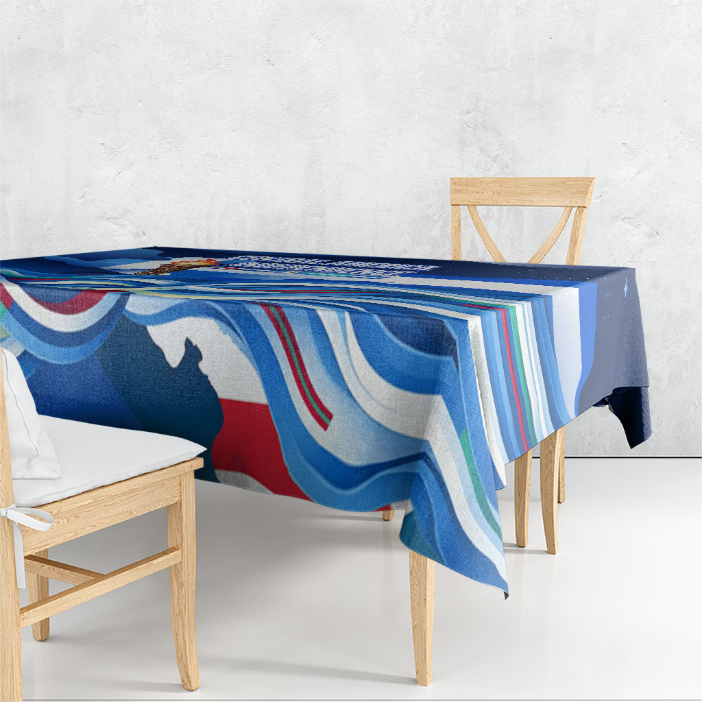 Central America Independence Rise Together Tablecloth Blue White Flag Map Crest Torch Independence Day