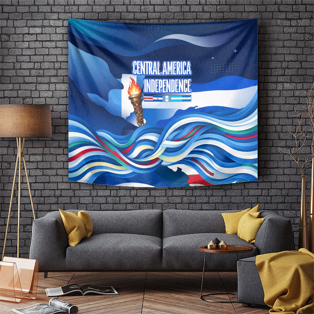 Central America Independence Rise Together Tapestry Blue White Flag Map Crest Torch Independence Day