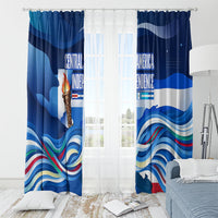 Central America Independence Rise Together Window Curtain Blue White Flag Map Crest Torch Independence Day