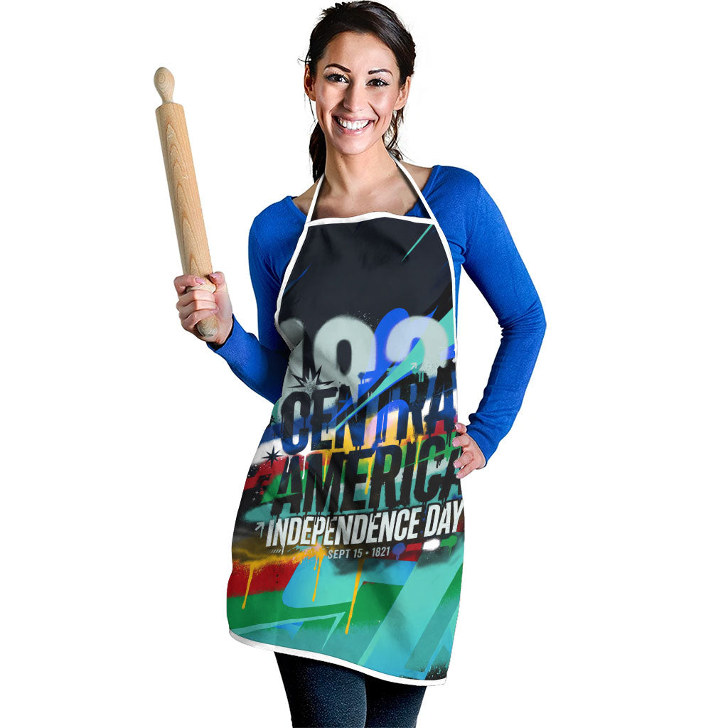 Central America Independence Day 1821 Apron Blue Black Graffiti Paint Splatter Parrot Map