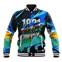 Central America Independence Day 1821 Baseball Jacket Blue Black Graffiti Paint Splatter Parrot Map