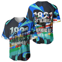 Central America Independence Day 1821 Baseball Jersey Blue Black Graffiti Paint Splatter Parrot Map