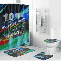Central America Independence Day 1821 Bathroom Set Blue Black Graffiti Paint Splatter Parrot Map