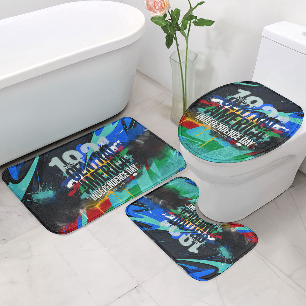 Central America Independence Day 1821 Bathroom Set Blue Black Graffiti Paint Splatter Parrot Map