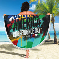 Central America Independence Day 1821 Beach Blanket Blue Black Graffiti Paint Splatter Parrot Map