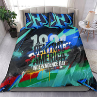 Central America Independence Day 1821 Bedding Set Blue Black Graffiti Paint Splatter Parrot Map