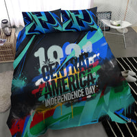 Central America Independence Day 1821 Bedding Set Blue Black Graffiti Paint Splatter Parrot Map