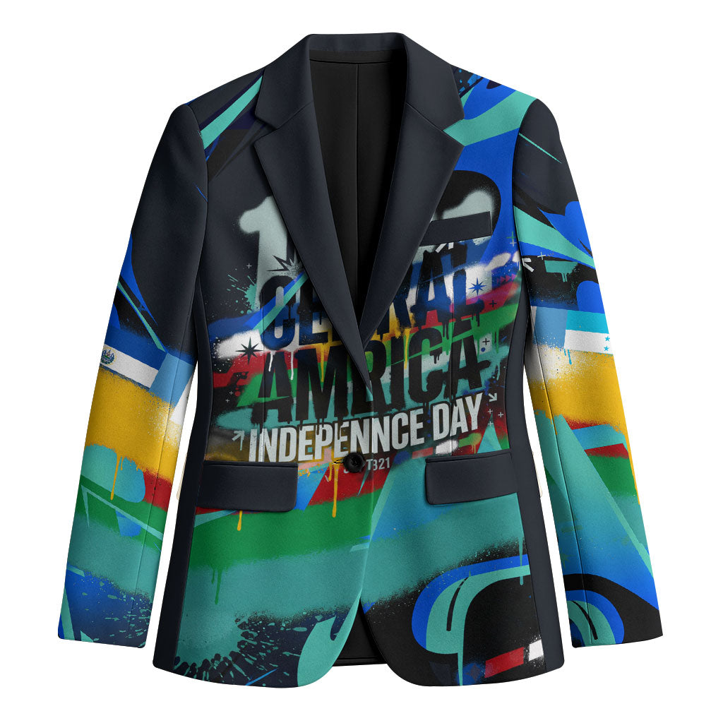 Central America Independence Day 1821 Blazer Blue Black Graffiti Paint Splatter Parrot Map