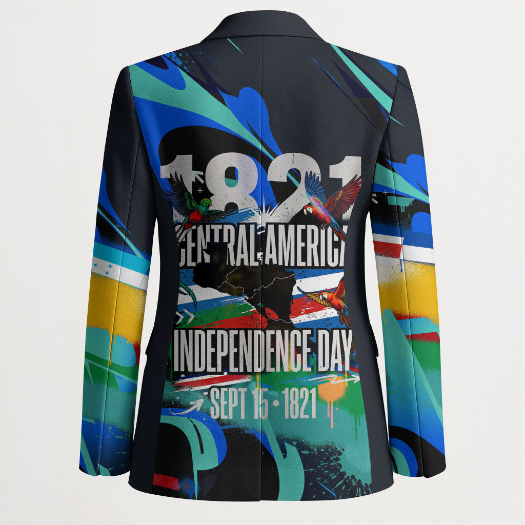 Central America Independence Day 1821 Blazer Blue Black Graffiti Paint Splatter Parrot Map