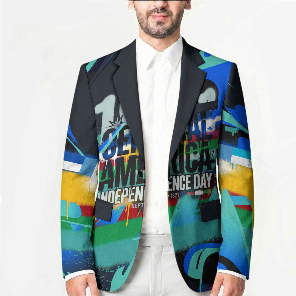 Central America Independence Day 1821 Blazer Blue Black Graffiti Paint Splatter Parrot Map