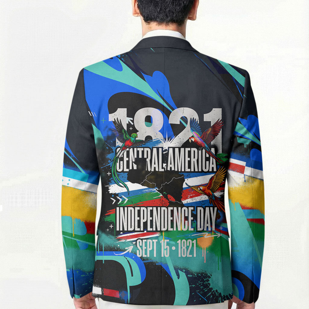 Central America Independence Day 1821 Blazer Blue Black Graffiti Paint Splatter Parrot Map