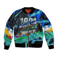 Central America Independence Day 1821 Bomber Jacket Blue Black Graffiti Paint Splatter Parrot Map