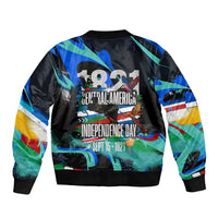 Central America Independence Day 1821 Bomber Jacket Blue Black Graffiti Paint Splatter Parrot Map