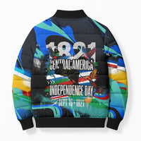 Central America Independence Day 1821 Bomber Puffer Jacket Blue Black Graffiti Paint Splatter Parrot Map