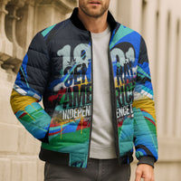 Central America Independence Day 1821 Bomber Puffer Jacket Blue Black Graffiti Paint Splatter Parrot Map
