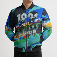 Central America Independence Day 1821 Bomber Puffer Jacket Blue Black Graffiti Paint Splatter Parrot Map