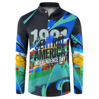 Central America Independence Day 1821 Button Sweatshirt Blue Black Graffiti Paint Splatter Parrot Map