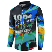 Central America Independence Day 1821 Button Sweatshirt Blue Black Graffiti Paint Splatter Parrot Map