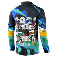 Central America Independence Day 1821 Button Sweatshirt Blue Black Graffiti Paint Splatter Parrot Map