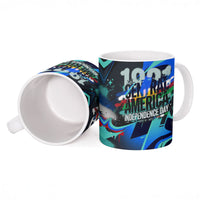 Central America Independence Day 1821 Ceramic Mug Blue Black Graffiti Paint Splatter Parrot Map