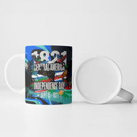 Central America Independence Day 1821 Ceramic Mug Blue Black Graffiti Paint Splatter Parrot Map