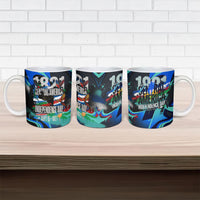 Central America Independence Day 1821 Ceramic Mug Blue Black Graffiti Paint Splatter Parrot Map