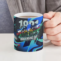 Central America Independence Day 1821 Ceramic Mug Blue Black Graffiti Paint Splatter Parrot Map
