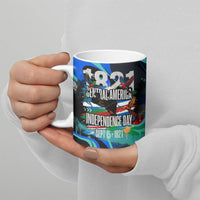 Central America Independence Day 1821 Ceramic Mug Blue Black Graffiti Paint Splatter Parrot Map