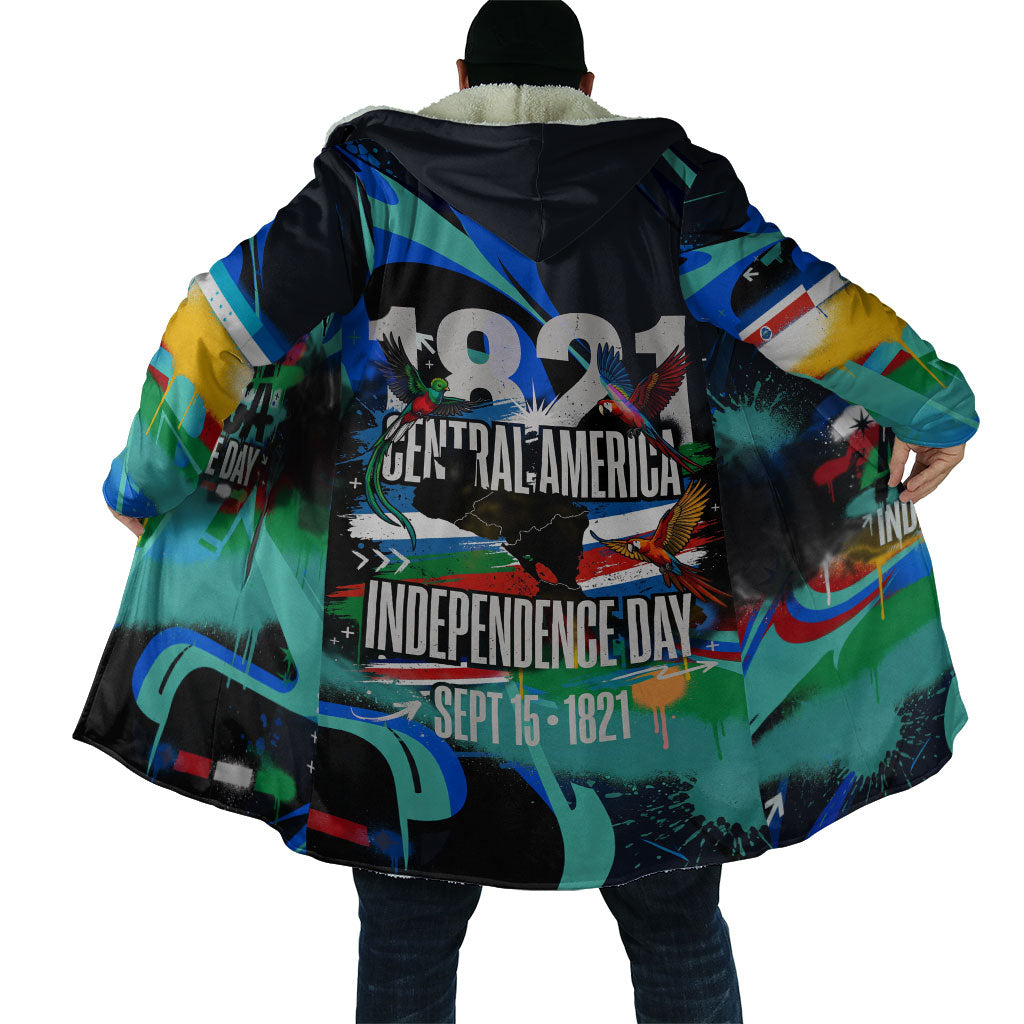 Central America Independence Day 1821 Cloak Blue Black Graffiti Paint Splatter Parrot Map