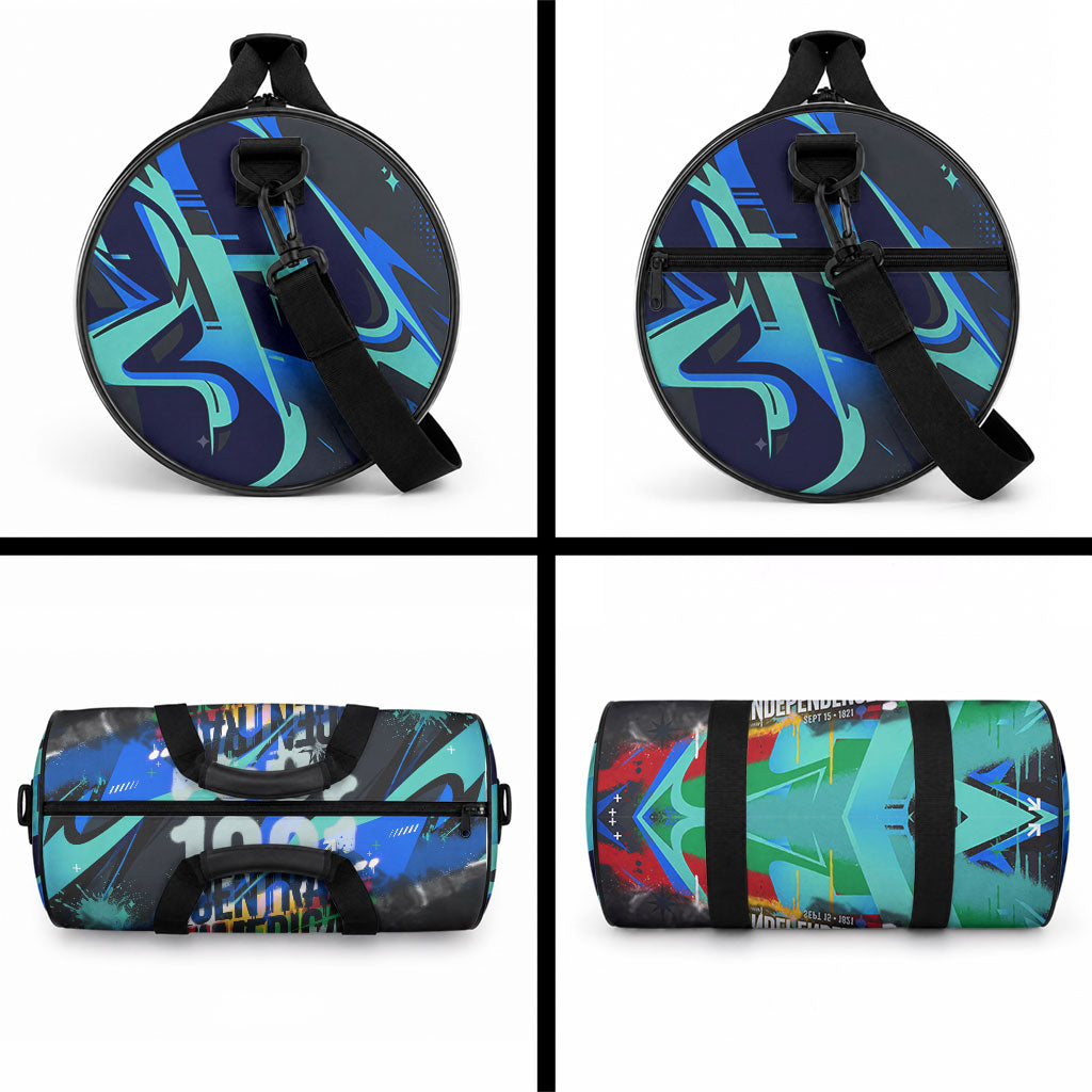 Central America Independence Day 1821 Duffle Bag Blue Black Graffiti Paint Splatter Parrot Map