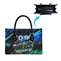 Central America Independence Day 1821 Leather Bag Blue Black Graffiti Paint Splatter Parrot Map