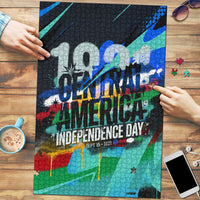 Central America Independence Day 1821 Puzzle Blue Black Graffiti Paint Splatter Parrot Map