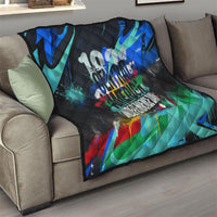 Central America Independence Day 1821 Quilt Blue Black Graffiti Paint Splatter Parrot Map