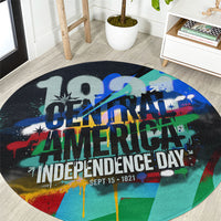 Central America Independence Day 1821 Round Carpet Blue Black Graffiti Paint Splatter Parrot Map