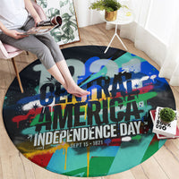 Central America Independence Day 1821 Round Carpet Blue Black Graffiti Paint Splatter Parrot Map
