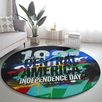 Central America Independence Day 1821 Round Carpet Blue Black Graffiti Paint Splatter Parrot Map