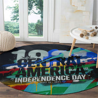Central America Independence Day 1821 Round Carpet Blue Black Graffiti Paint Splatter Parrot Map