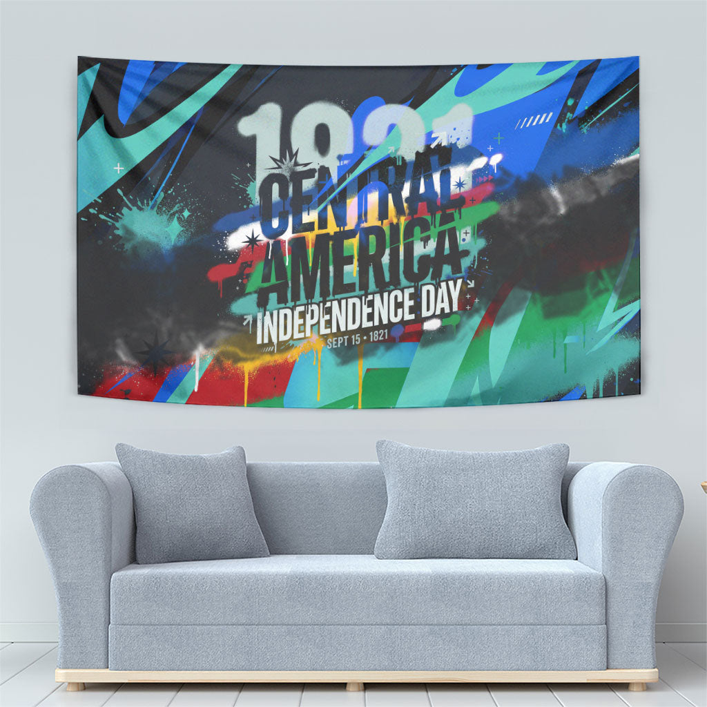 Central America Independence Day 1821 Tapestry Blue Black Graffiti Paint Splatter Parrot Map
