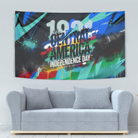 Central America Independence Day 1821 Tapestry Blue Black Graffiti Paint Splatter Parrot Map