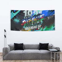 Central America Independence Day 1821 Tapestry Blue Black Graffiti Paint Splatter Parrot Map