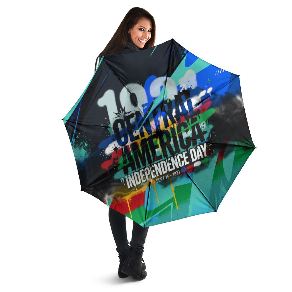Central America Independence Day 1821 Umbrella Blue Black Graffiti Paint Splatter Parrot Map