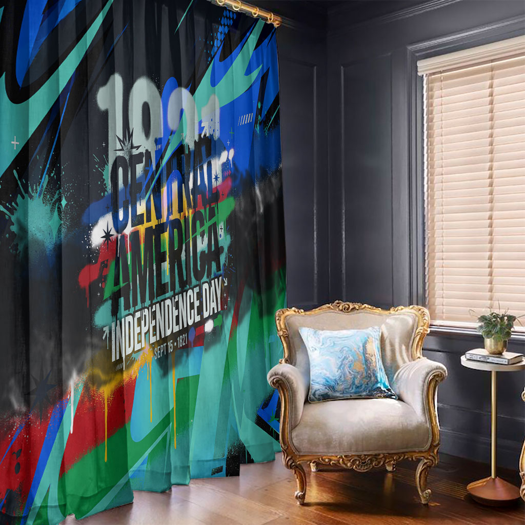 Central America Independence Day 1821 Window Curtain Blue Black Graffiti Paint Splatter Parrot Map