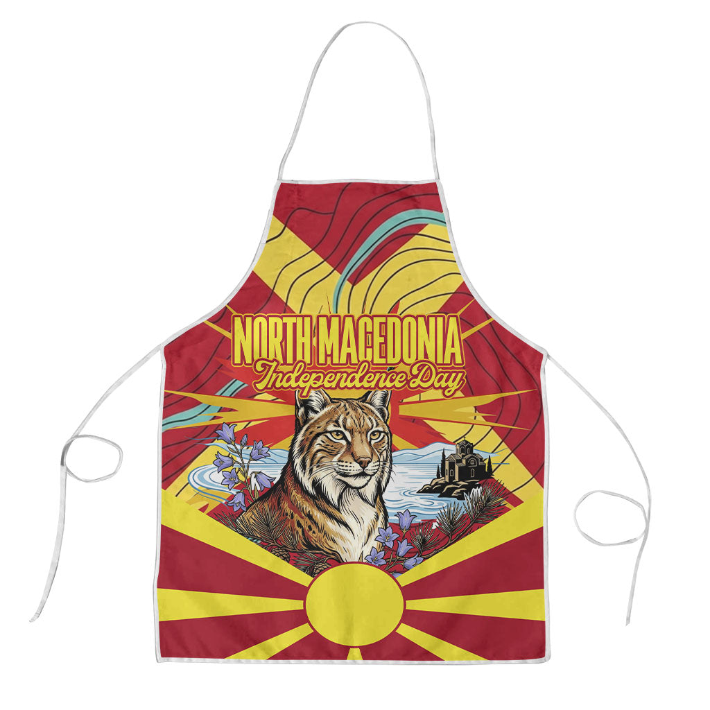 North Macedonia Independence Day Lynx Apron Red Yellow Flag Sun Balkan Lynx Church