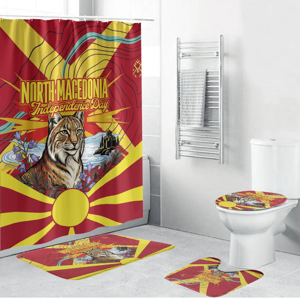North Macedonia Independence Day Lynx Bathroom Set Red Yellow Flag Sun Balkan Lynx Church